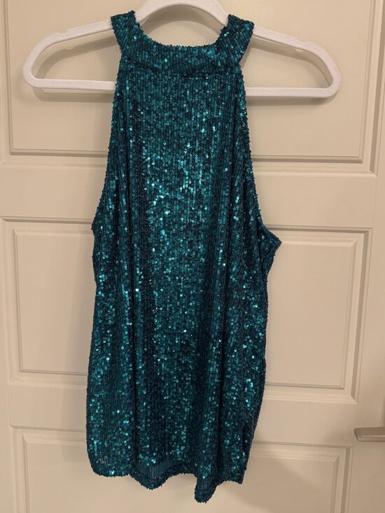 Cable & Gauge Tops - Cable & Gauge Deep Teal Blue Sequin Sleeveless Top | size: Large